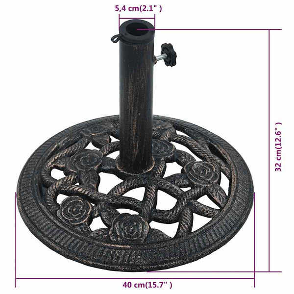 Schwarzer und bronzefarbener Sonnenschirmständer Azuar 40cm (9 kg Gusseisen)
