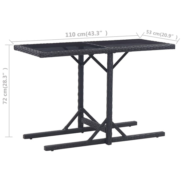 Schwarzer Gartentisch Mironela 110x53x72cm (Glas und Polyrattan)