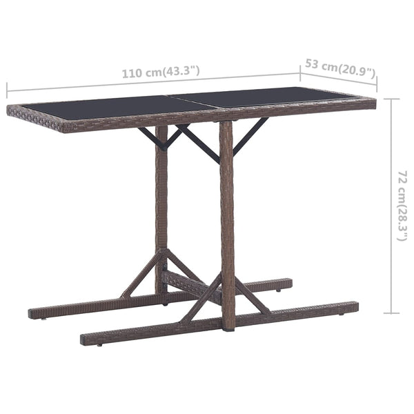Brauner Gartentisch Mironela 110x53x72cm (Glas und Polyrattan)