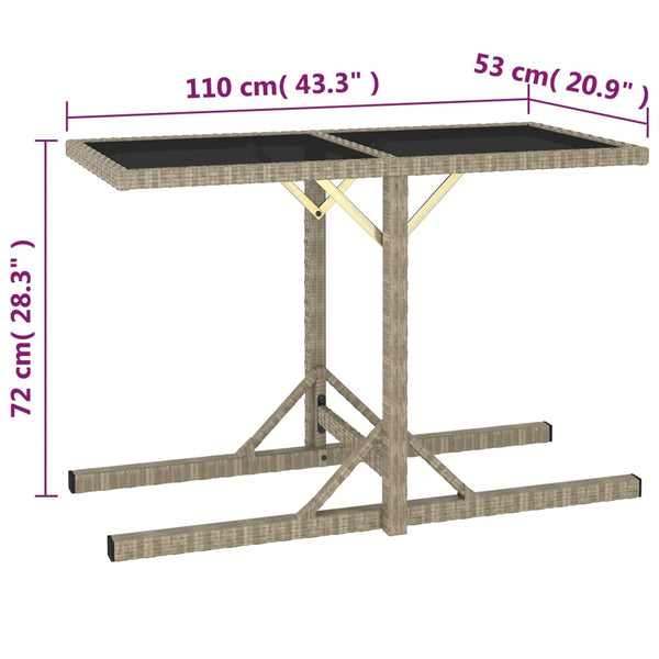 Beiger Gartentisch Mironela 110x53x72cm (Glas und Polyrattan)