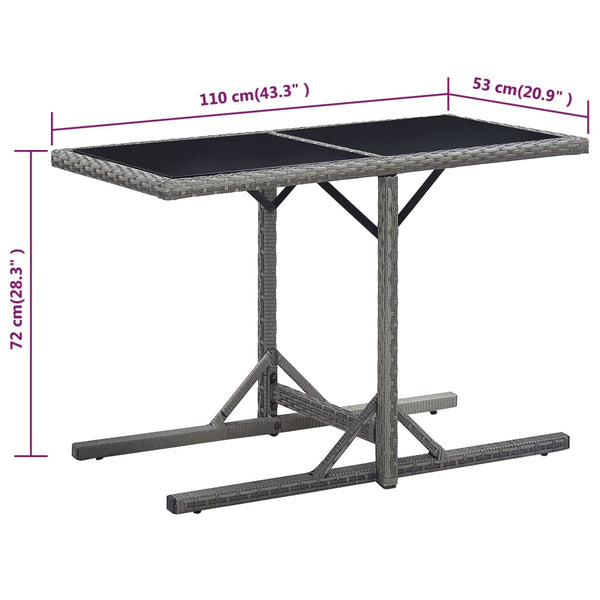 Anthrazitfarbener Gartentisch Mironela 110x53x72cm (Glas und Polyrattan)
