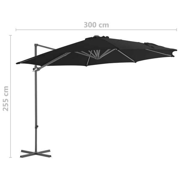 Musta riippuva aurinkovarjo teräspylväällä Micuta 300cm