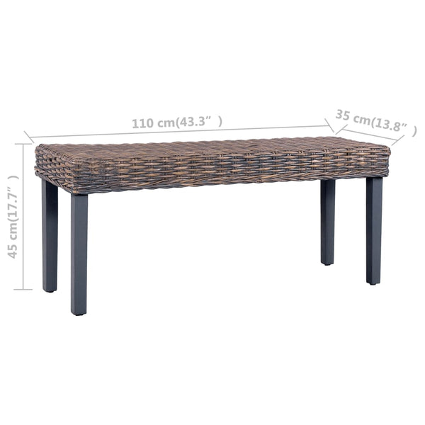 Harmaa penkki Quinton 110cm (luonnollinen kubu-rottinki/mangopuu)