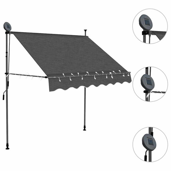 Antrasiitti sisäänkelattava markiisi led-valoilla Levente 100cm