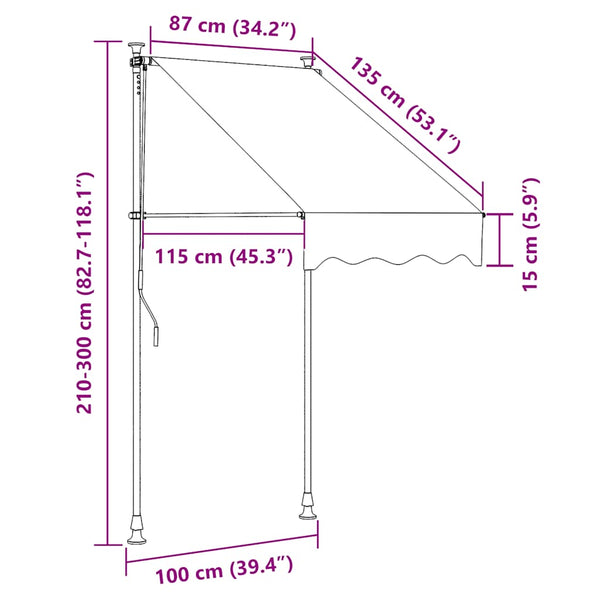 Antrasiitti sisäänkelattava markiisi led-valoilla Levente 100cm