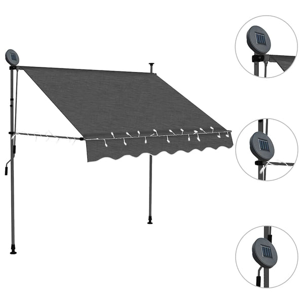 Antrasiitti sisäänkelattava markiisi led-valoilla Levente 150cm