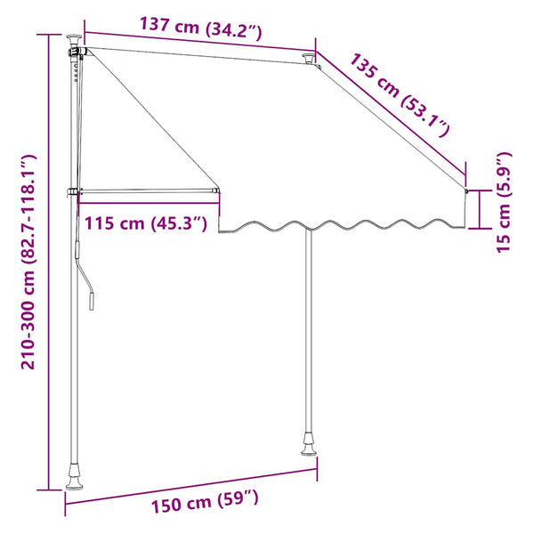 Antrasiitti sisäänkelattava markiisi led-valoilla Levente 150cm