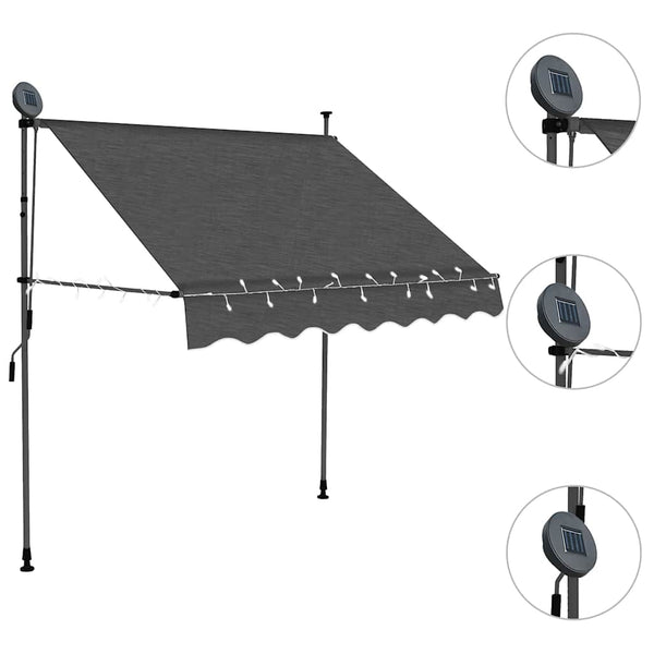 Anthrazitfarbene Kassettenmarkise mit LED-Beleuchtung Levente 200cm