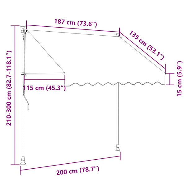 Anthrazitfarbene Kassettenmarkise mit LED-Beleuchtung Levente 200cm