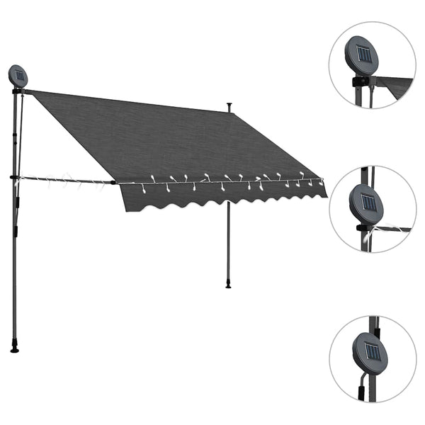 Antrasiitti sisäänkelattava markiisi led-valoilla Levente 300cm