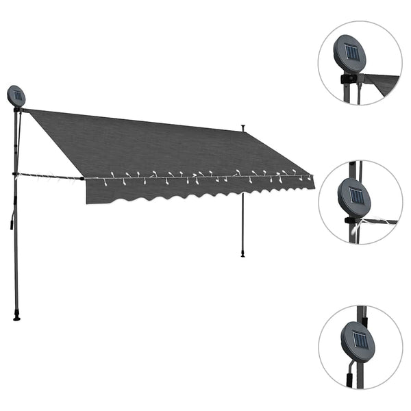Anthrazitfarbene Kassettenmarkise mit LED-Beleuchtung Levente 400 cm