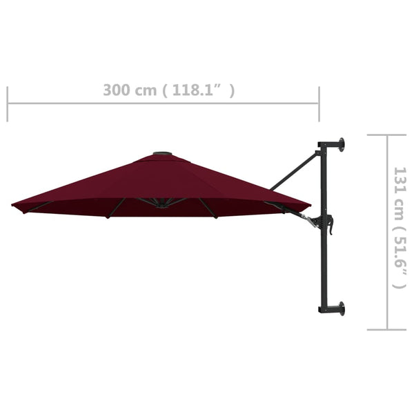 Roter Wandsonnenschirm mit Metallstange Aitan 300cm