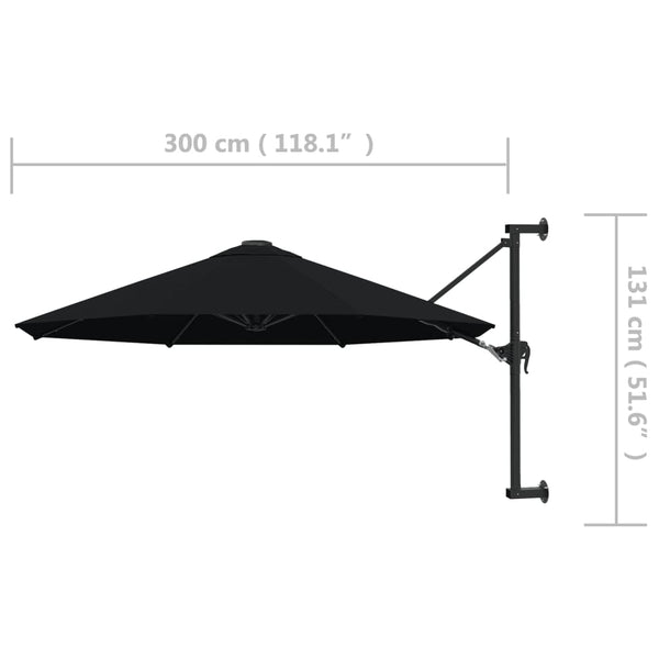 Schwarzer Sonnenschirm zur Wandmontage Aita 300cm (Metallmast)