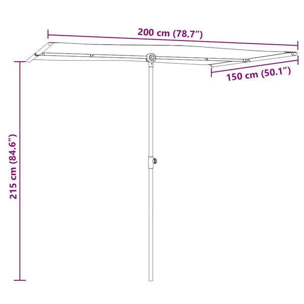Anthrazitfarbener Sonnenschirm Aluminiumstange Candidia 2x1,5 m