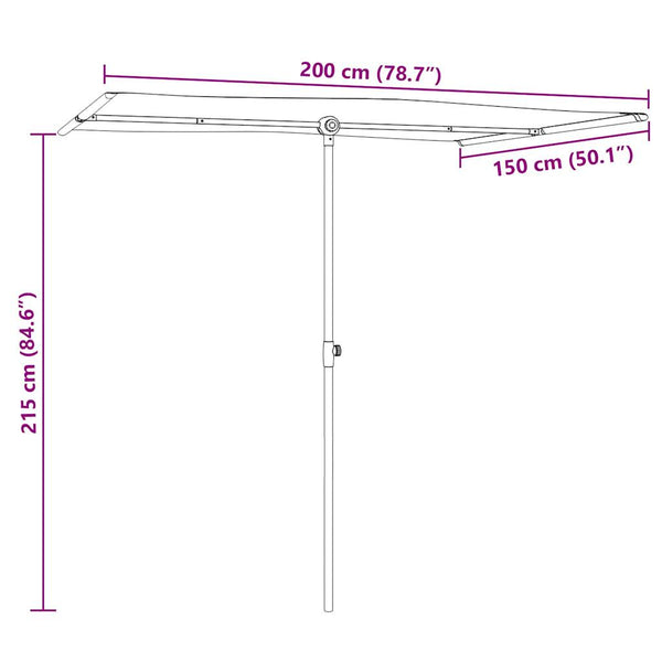 Schwarzer Sonnenschirm Aluminiumstange Candidia 2x1,5 m