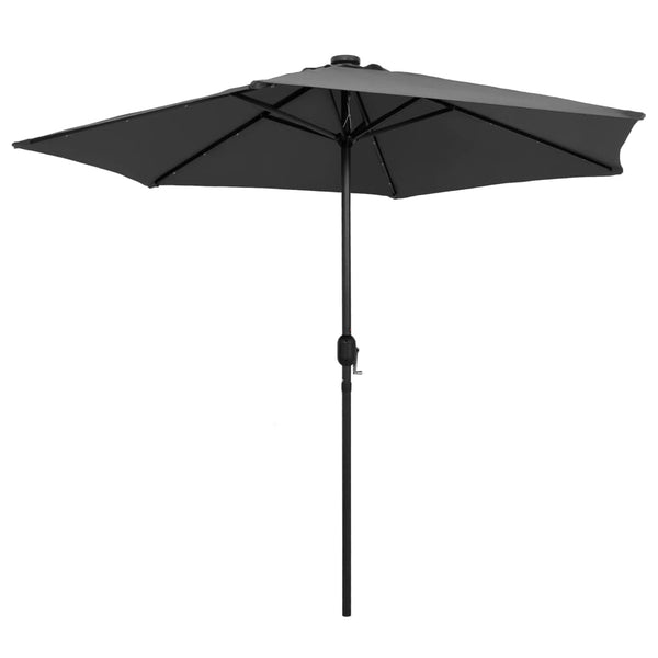Anthrazitfarbener LED-Außen-Sonnenschirm mit Aluminiummast Ursachi 270cm