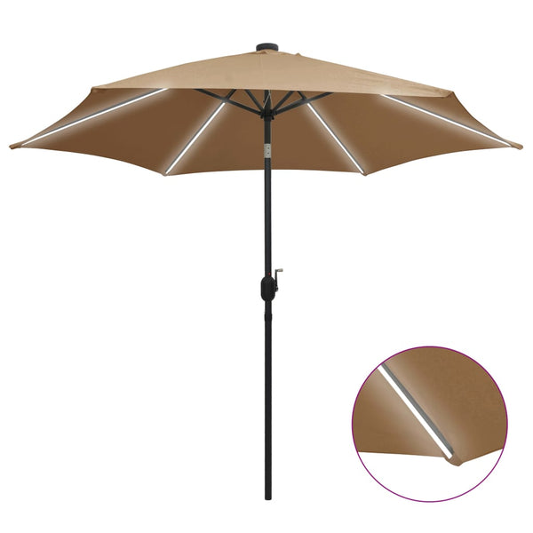 Grau-brauner Outdoor-Sonnenschirm mit LED-Beleuchtung, Aluminiumstange Birdie 300cm