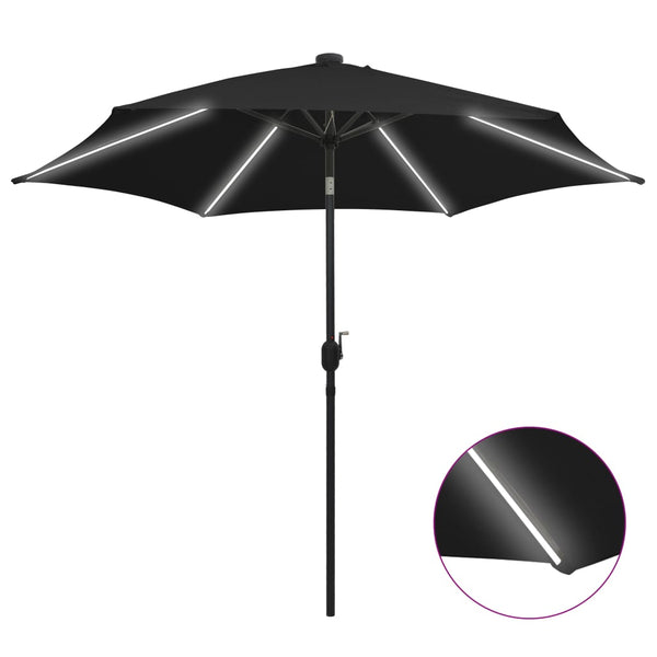 Schwarzer Outdoor-Sonnenschirm mit LED-Leuchten Aluminiumstange Birdie 300cm