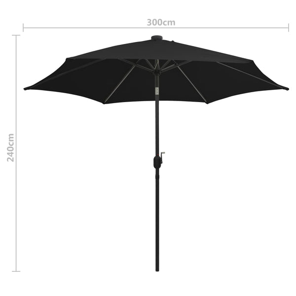 Schwarzer Outdoor-Sonnenschirm mit LED-Leuchten Aluminiumstange Birdie 300cm