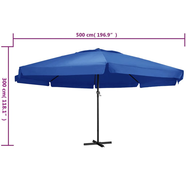 Himmelblauer Sonnenschirm Aluminiumstange Goldi 500cm