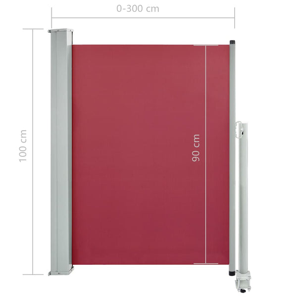Rote einziehbare Terrassenseitenmarkise Bato 100x300cm