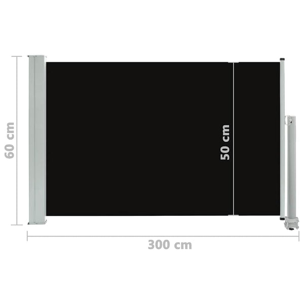 Schwarze einziehbare Terrassenseitenmarkise Bato 60x300cm