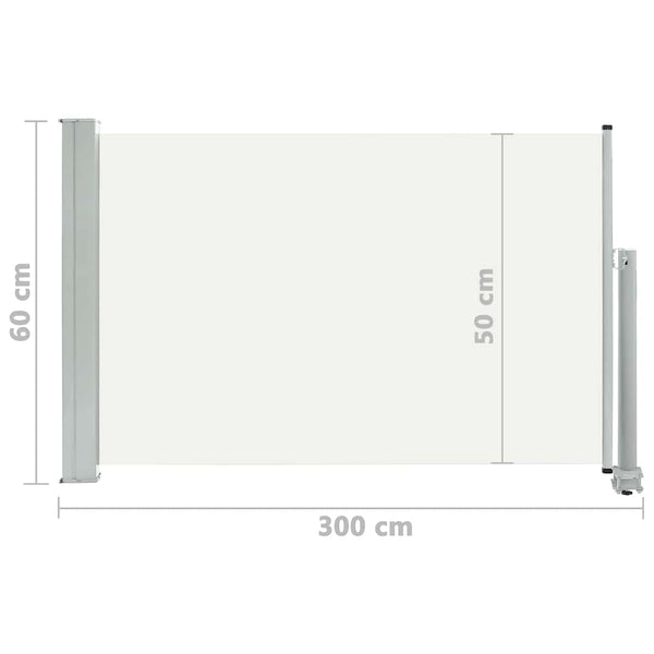 Cremefarbene ausziehbare Seitenmarkise Bato für die Terrasse, 60x300cm