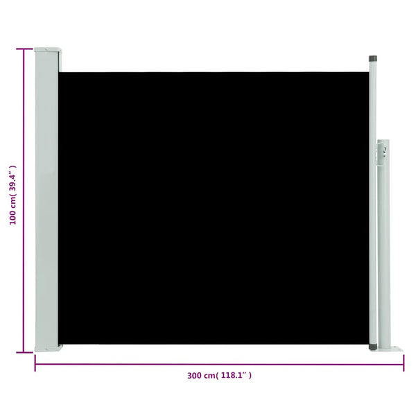 Schwarze, ausziehbare Seitenmarkise SNR 100x300cm