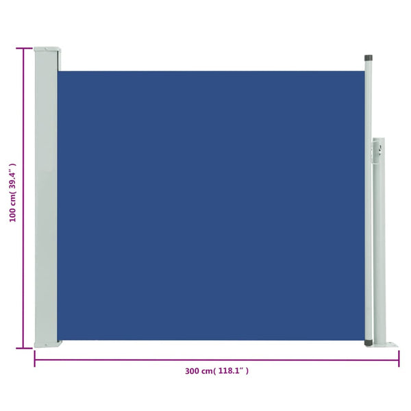 Blaues, einziehbares Terrassenseitenmarkise SNR 100x300cm