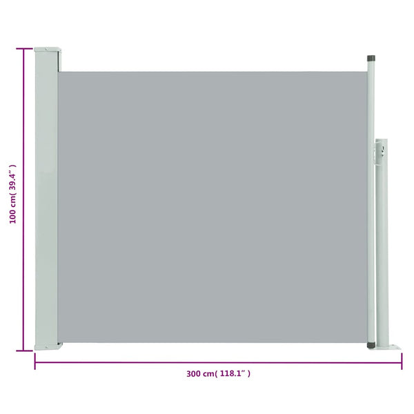 Graue, ausziehbare Seitenmarkise für Terrassen, Snr 100x300cm