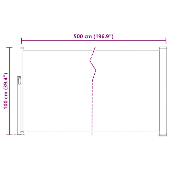 Braune, ausziehbare Seitenmarkise SNR 100x500cm für die Terrasse