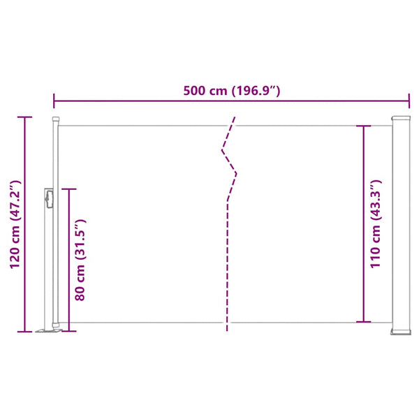 Schwarze ausziehbare Seitenmarkise Snr 120x500cm für die Terrasse