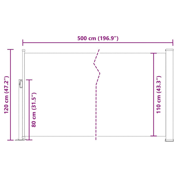 Rote einziehbare Terrassenseitenmarkise SNR 120x500cm