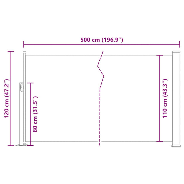 Braune ausziehbare Terrassen-Seitenmarkise Snr 120x500cm