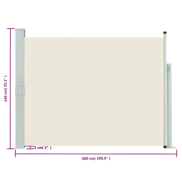 Creme-Seitenmarkise, ausziehbar, 140x500cm