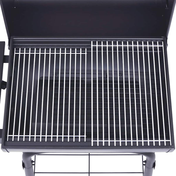 Schwarzer Holzkohlegrill mit Räucherfunktion und unterem Ablagefach Eliferie