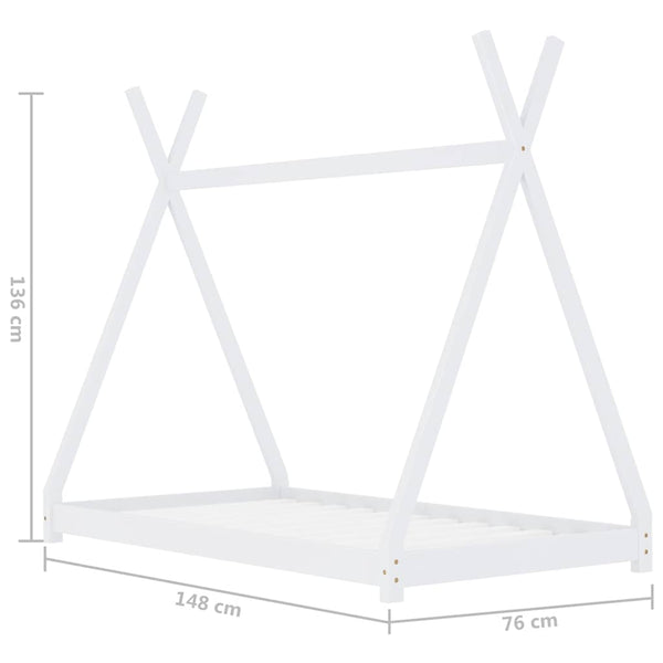 Valkoinen lasten sängynrunko Danny 70x140cm (mänty)