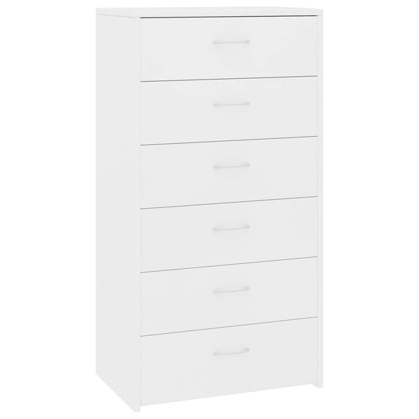 Valkoinen lipasto Licxanadra 50x34x96cm (6 vetolaatikolla, puinen)