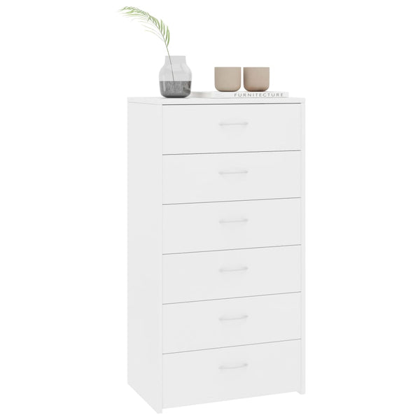 Valkoinen lipasto Licxanadra 50x34x96cm (6 vetolaatikolla, puinen)