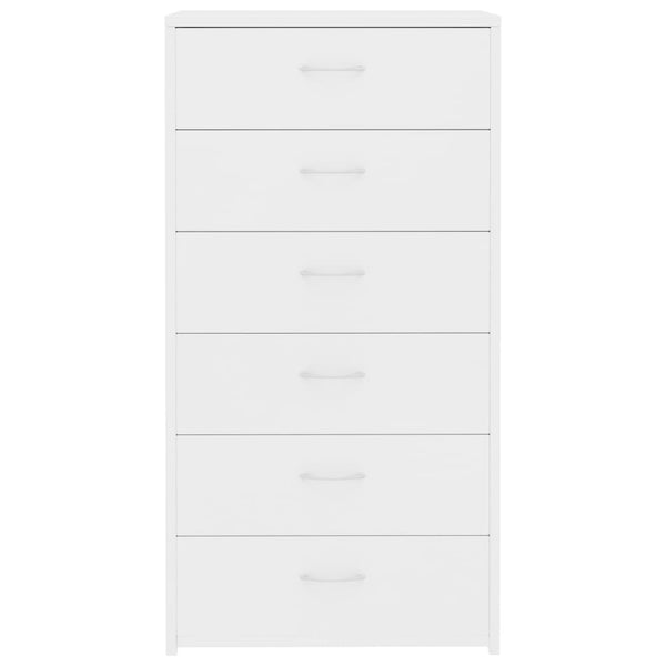 Valkoinen lipasto Licxanadra 50x34x96cm (6 vetolaatikolla, puinen)