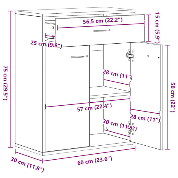 Betongraues Sideboard Evienta 60x30x75cm (Holz)
