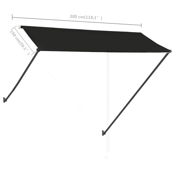 Antrasiitti sisäänkelattava markiisi ledillä Ghile 300x150cm