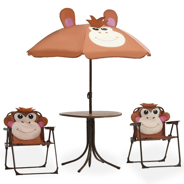 Braunes 3-teiliges Kinder-Garten-Bistro-Set mit Sonnenschirm Nadim