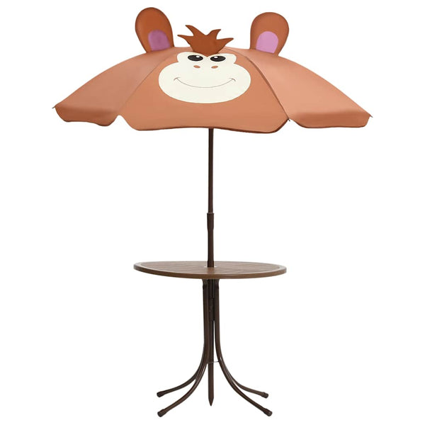 Braunes 3-teiliges Kinder-Garten-Bistro-Set mit Sonnenschirm Nadim