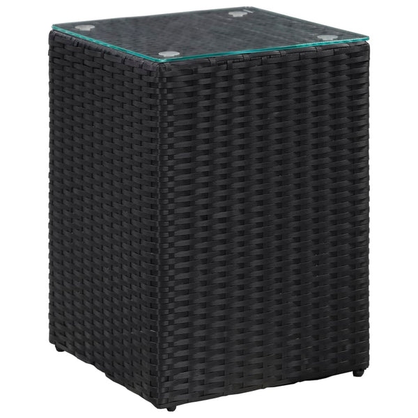 Schwarze Beistelltische Niko (3 Stück mit Glasplatte Polyrattan)