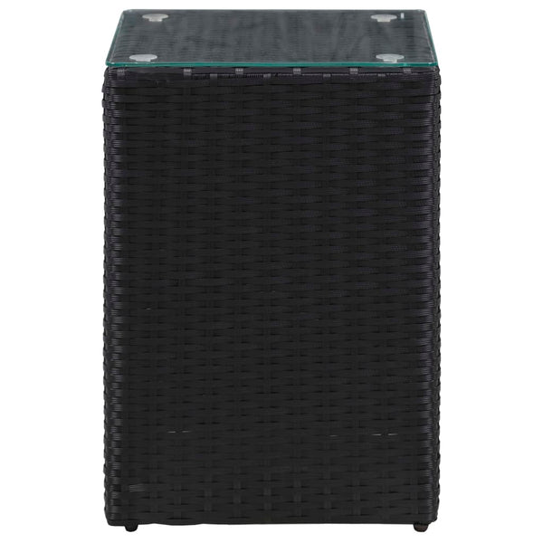 Schwarze Beistelltische Niko (3 Stück mit Glasplatte Polyrattan)