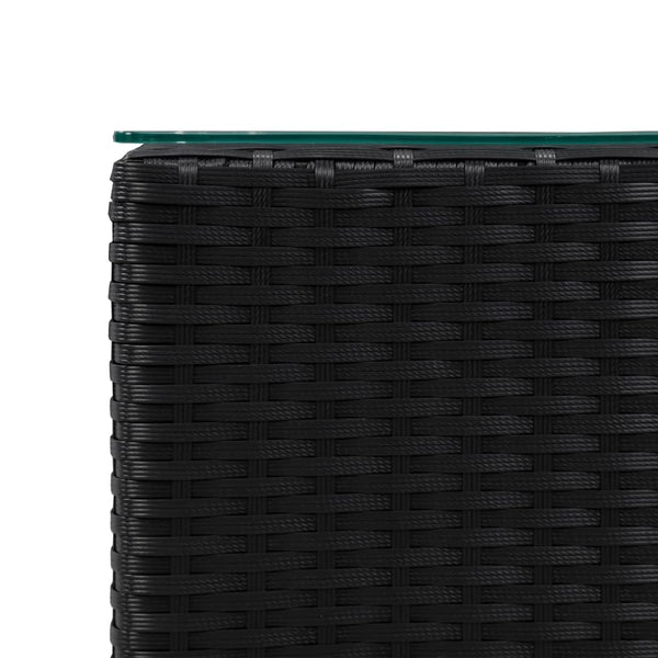 Schwarze Beistelltische Niko (3 Stück mit Glasplatte Polyrattan)