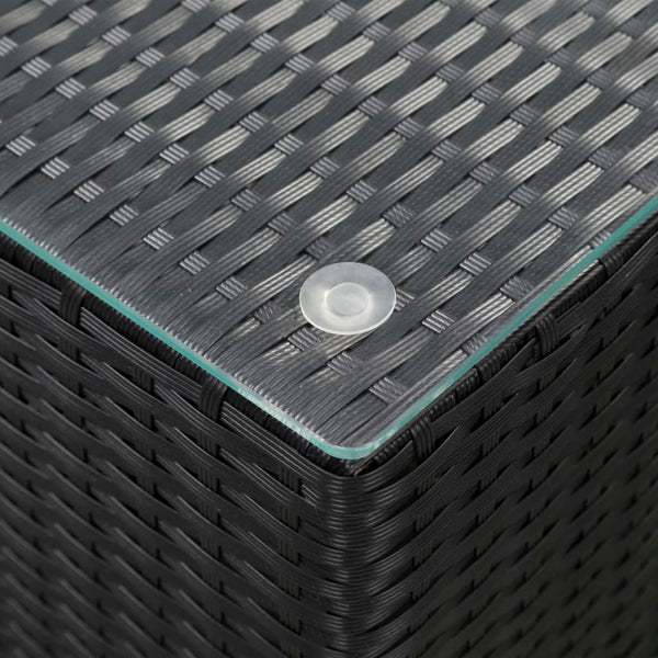 Schwarze Beistelltische Niko (3 Stück mit Glasplatte Polyrattan)