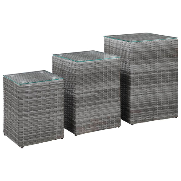 Grauer Beistelltisch Niko (3er Set Glasplatte Polyrattan)