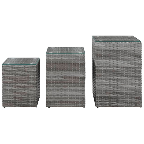 Grauer Beistelltisch Niko (3er Set Glasplatte Polyrattan)